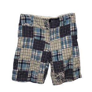 Ruff Hewn Plaid Patchwork Cargo Shorts Mens Size 38 Blue Cotton